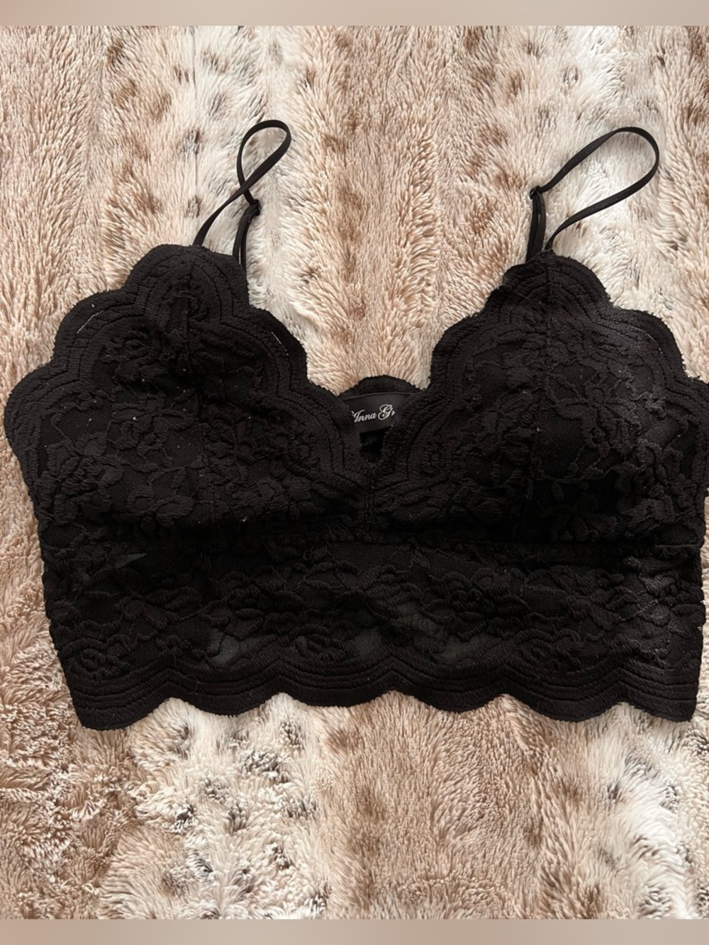 Anna Grace Black Lace Bralette with Scalloped Trim